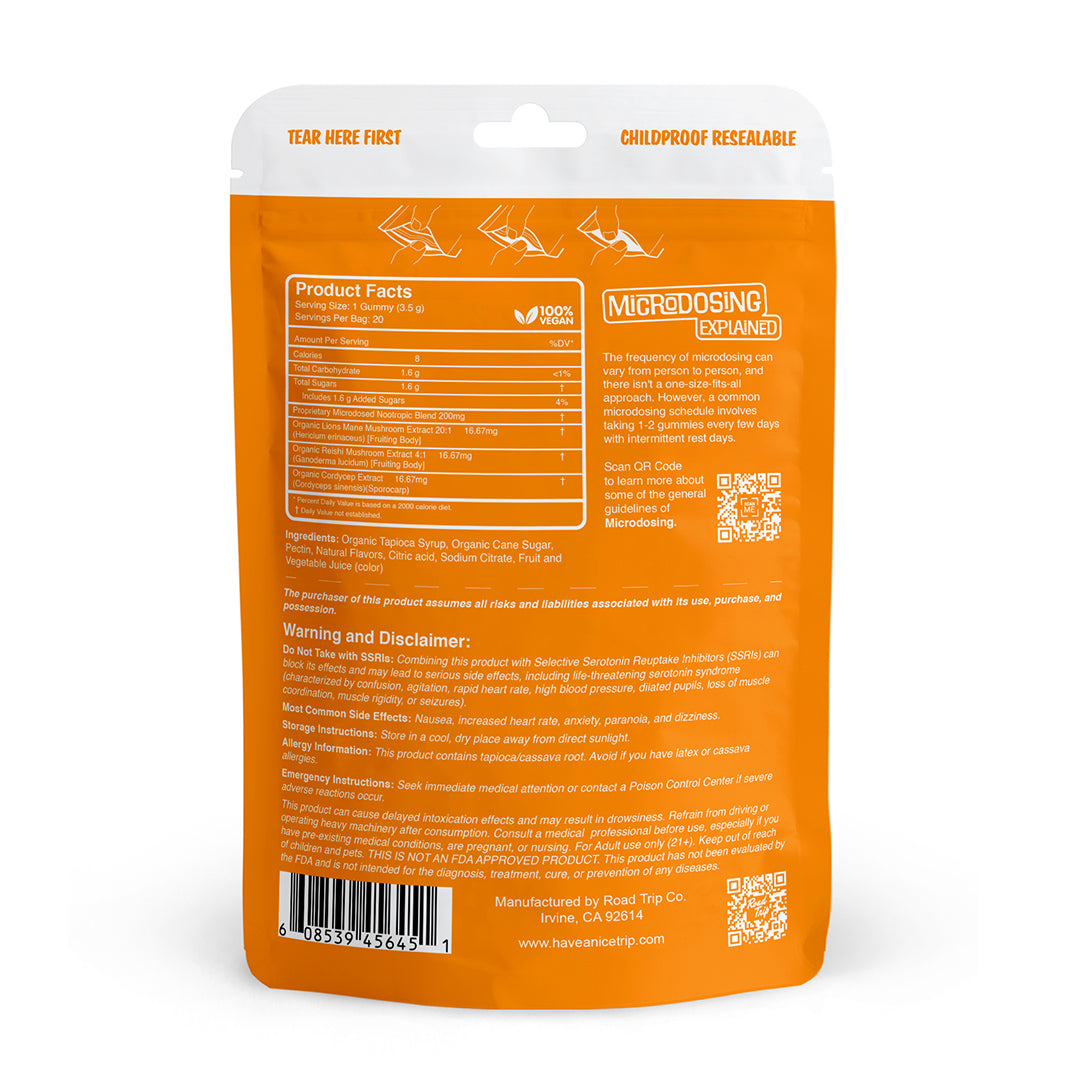 Day Trip Orange mushroom gummies pouch back