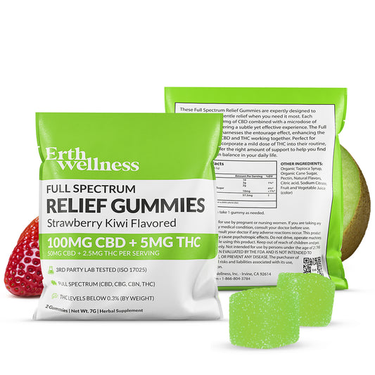 Full Spectrum RELIEF Gummies - Strawberry Kiwi - 100mg CBD + 5mg THC (SAMPLE PACK)