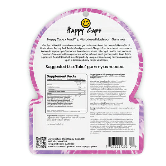Happy Caps® x Road Trip - MICRODOSED Gummies + Functional Mushrooms - Berry Blast