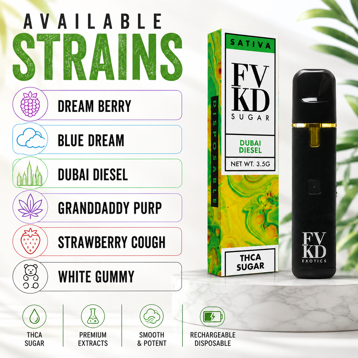 FVKD THC-A Sugar Disposable – 3.5g