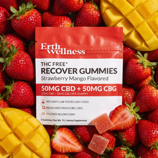 THC-Free Recover Gummies – CBD + CBG | Strawberry Mango (50mg SAMPLE PACK)