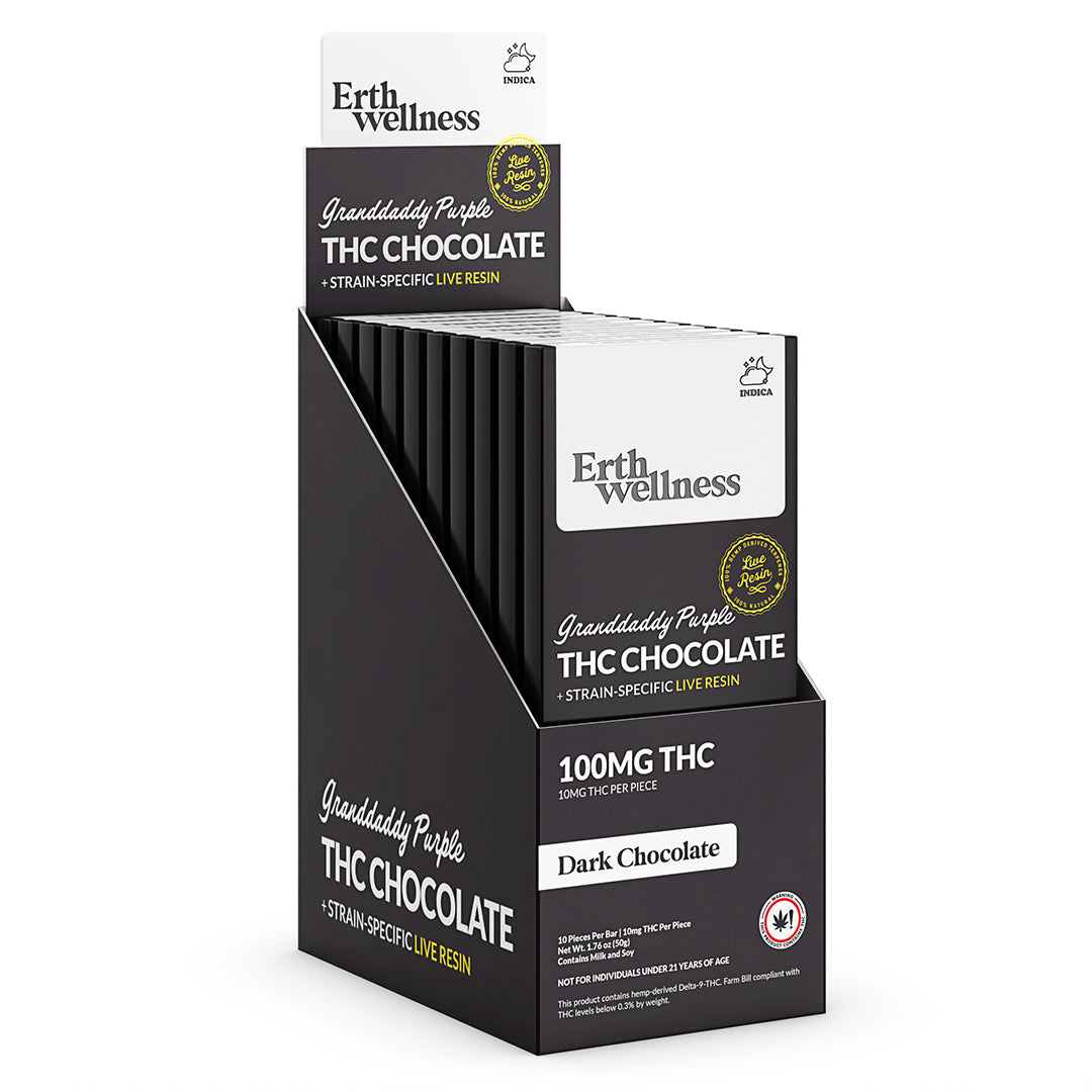 Δ9 THC Chocolate Bar – Granddaddy Purple (Indica) | Live Resin | Dark Chocolate (100mg)