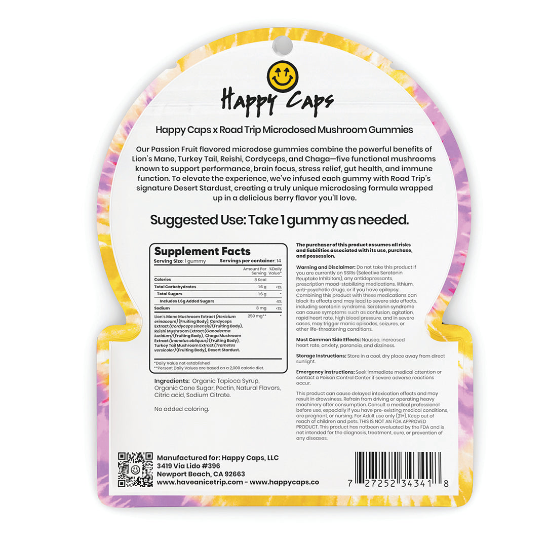 Happy Caps® x Road Trip - MICRODOSED Gummies + Functional Mushrooms - Passion Fruit