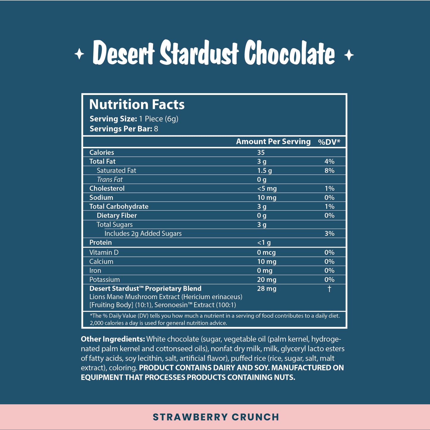 Desert Stardust Mushroom Chocolate Bar - Strawberry Crunch