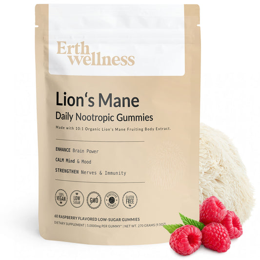 Lion’s Mane Nootropic Gummies by Erth Wellness – 10:1 Fruiting Body Extract – Cognitive Support