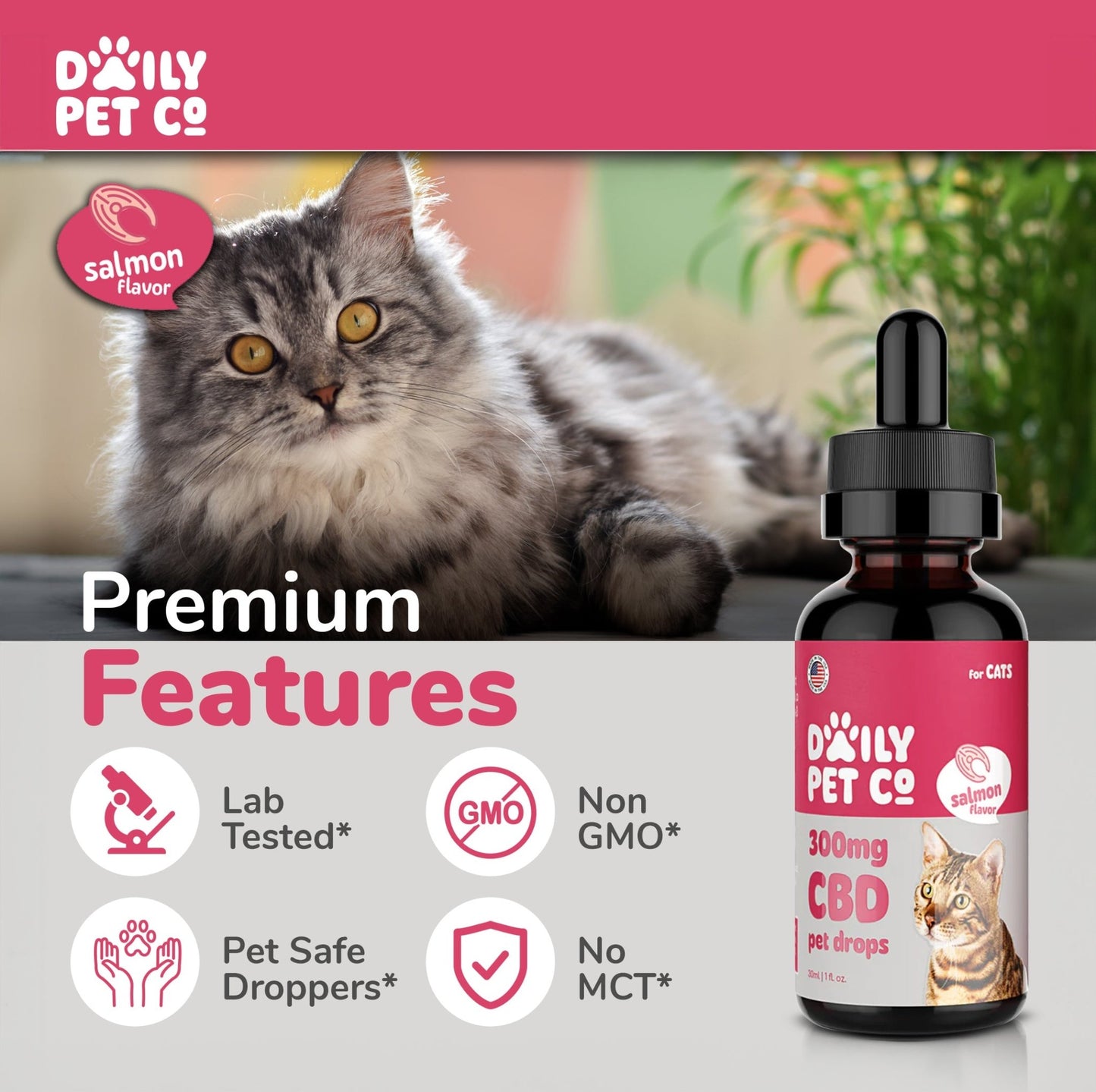 CBD Pet Drops for Cats - Salmon Flavored - 300mg